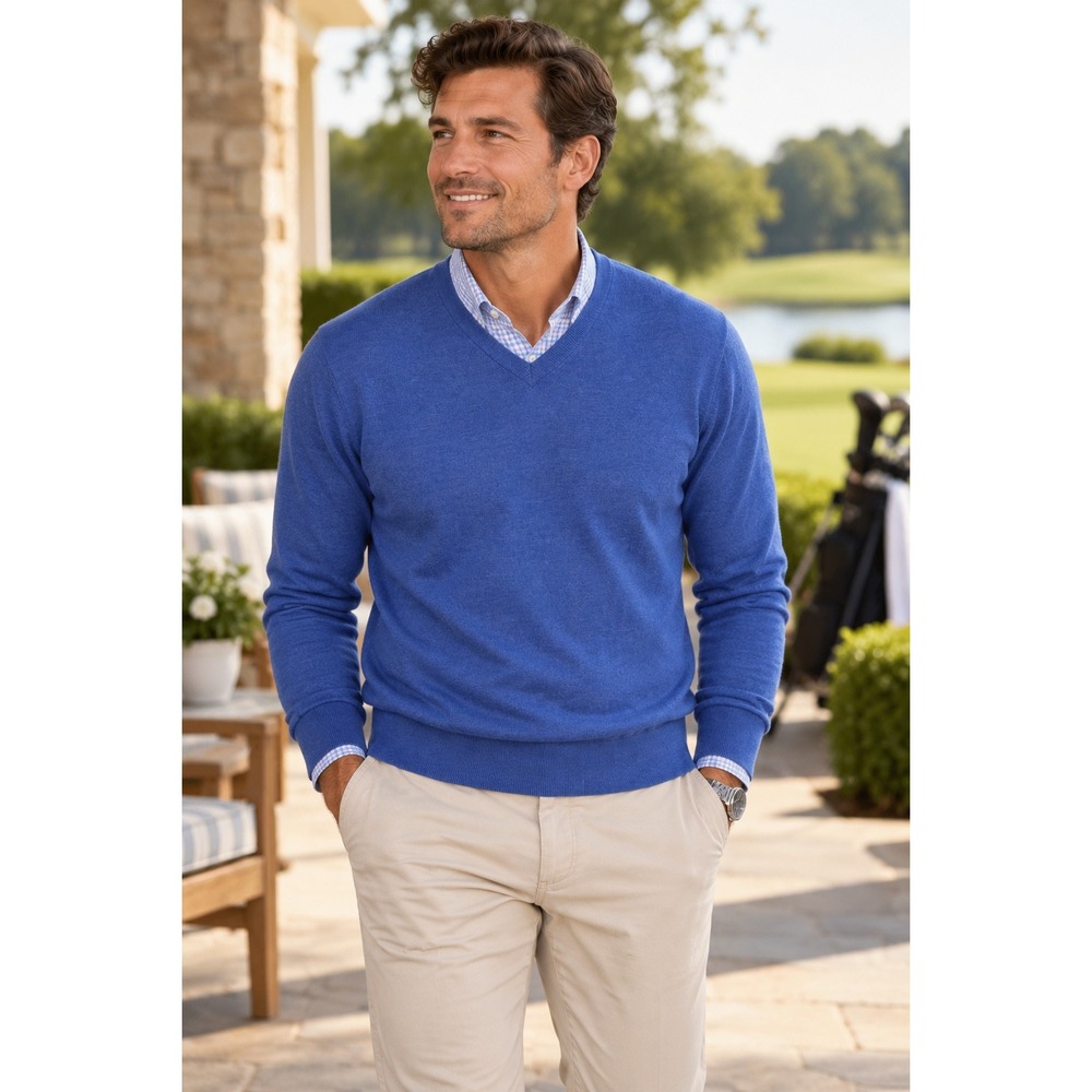 Peter Millar Crown V-Neck Sweater Mens M Blue Merino Wool Silk RN100308